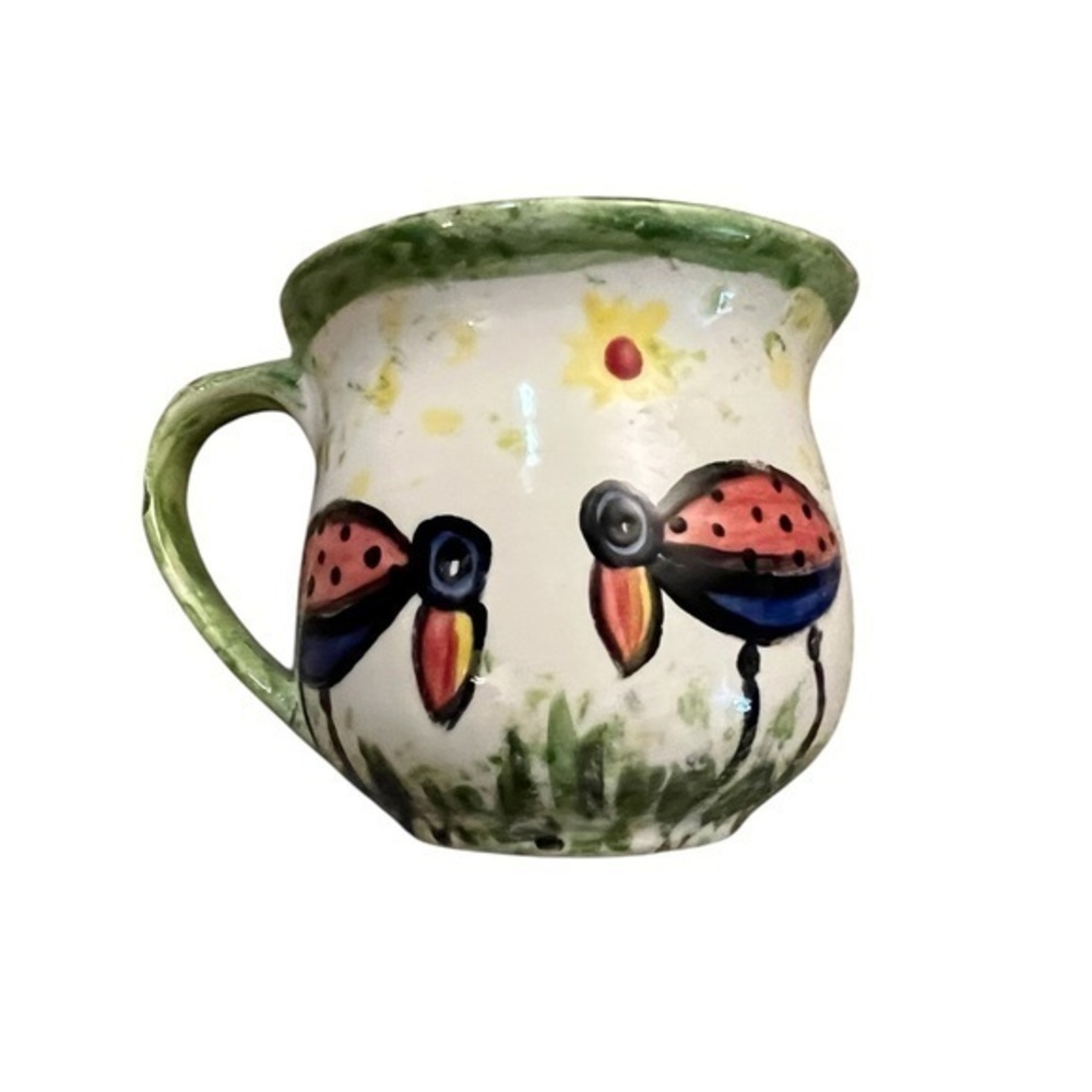 Hand Painted Mini Mug w/ Whimsical Bugs Grass & Sun
